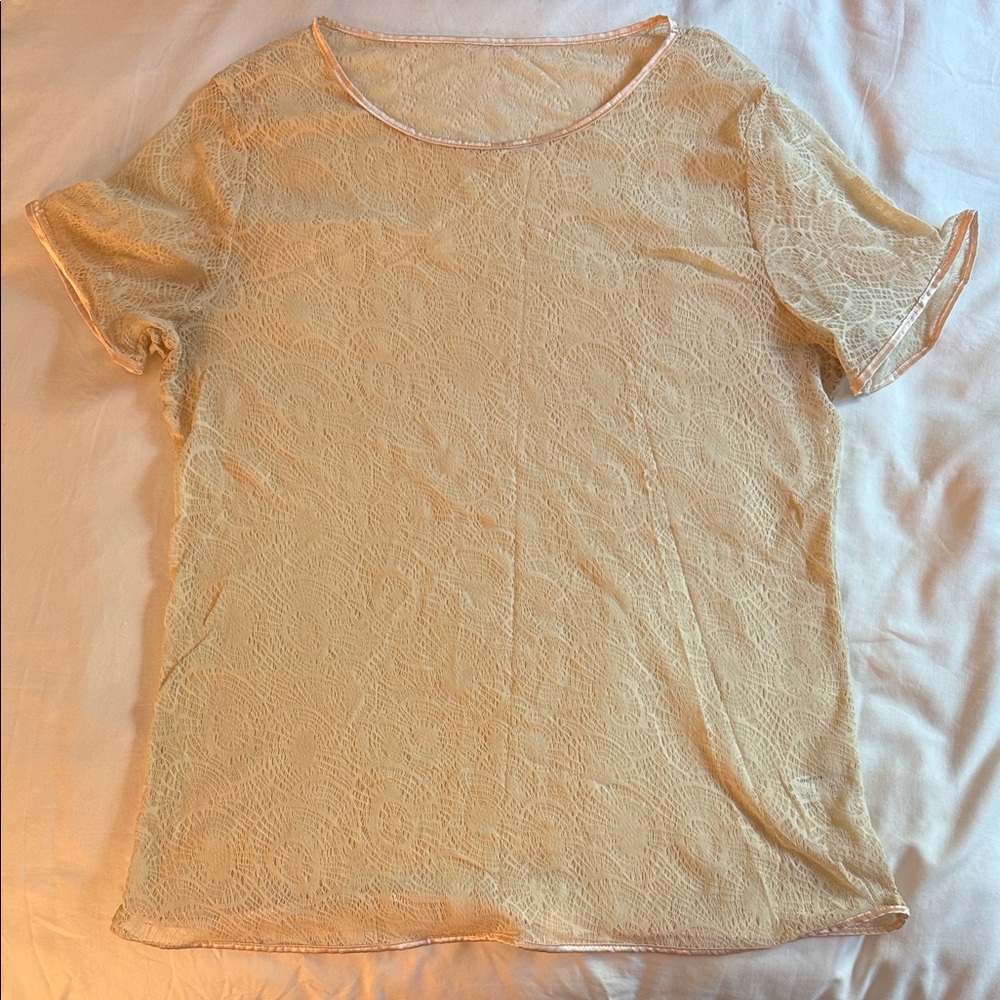 American Apparel Cream Sheer Lace Women's Top